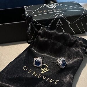 Genevive Silver and Blue Earrings